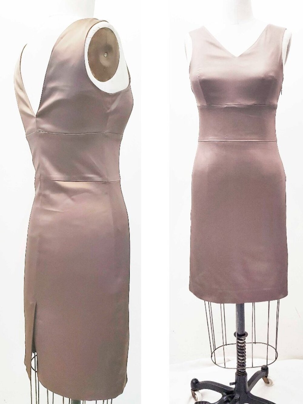 Austin Reed Women's Mauve Taupe Satin Stretch Sheath Dress 38 NWT